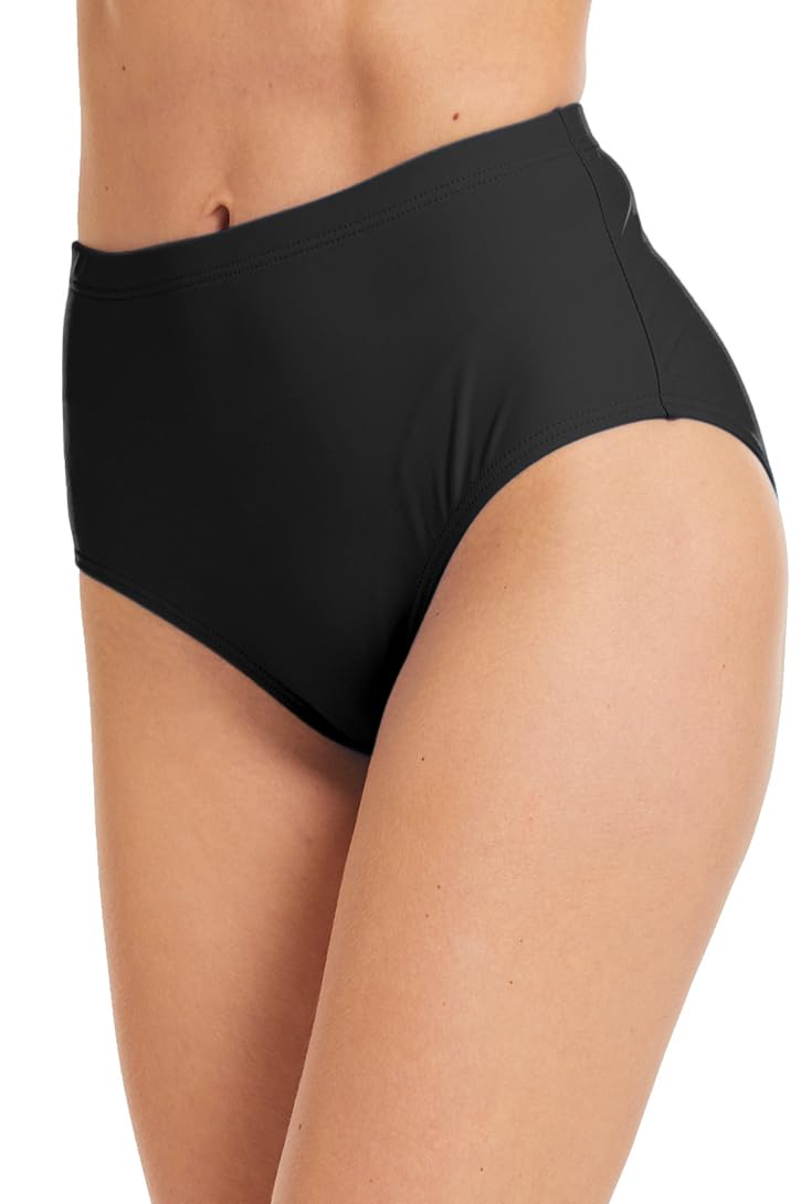 Micosuza Women's Swim Bottom High Waist Retro Basic Full Coverage Bikini Tankini Swimsuit Briefs Black - Image 2
